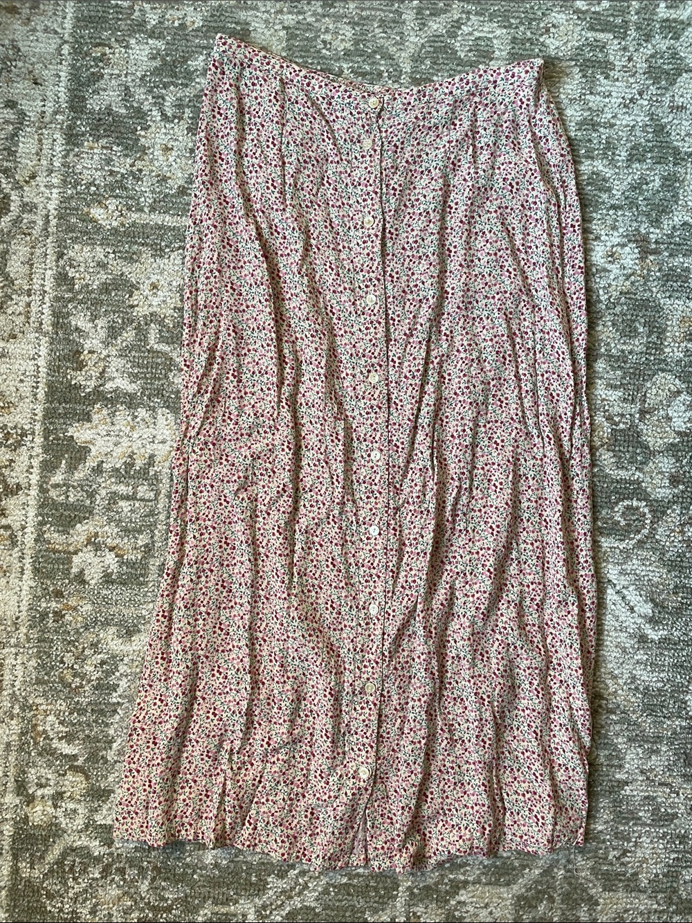 Women's Vintage Floral Button-Front Midi Skirt - Pink